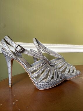 Christian Dior ‘Bonnie’ Grey Snake Embossed Sandals. Brand new Never worn.
